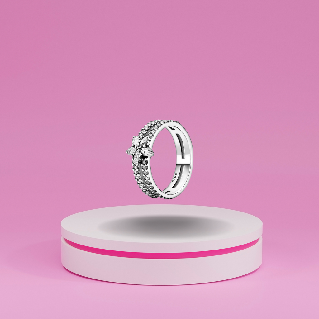 Anillo Doble Banda Flor en Plata de Ley 925 - Vijuvera