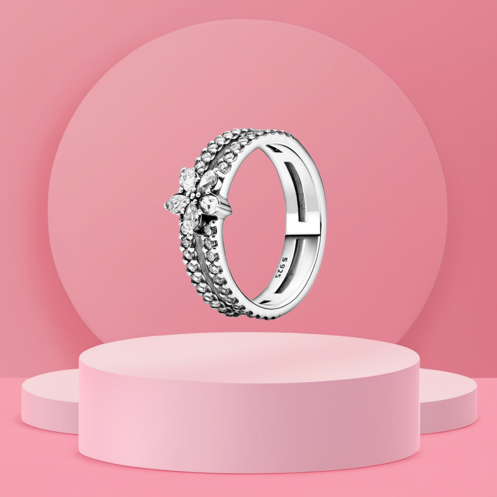 Anillo Doble Banda Flor en Plata de Ley 925 - Vijuvera