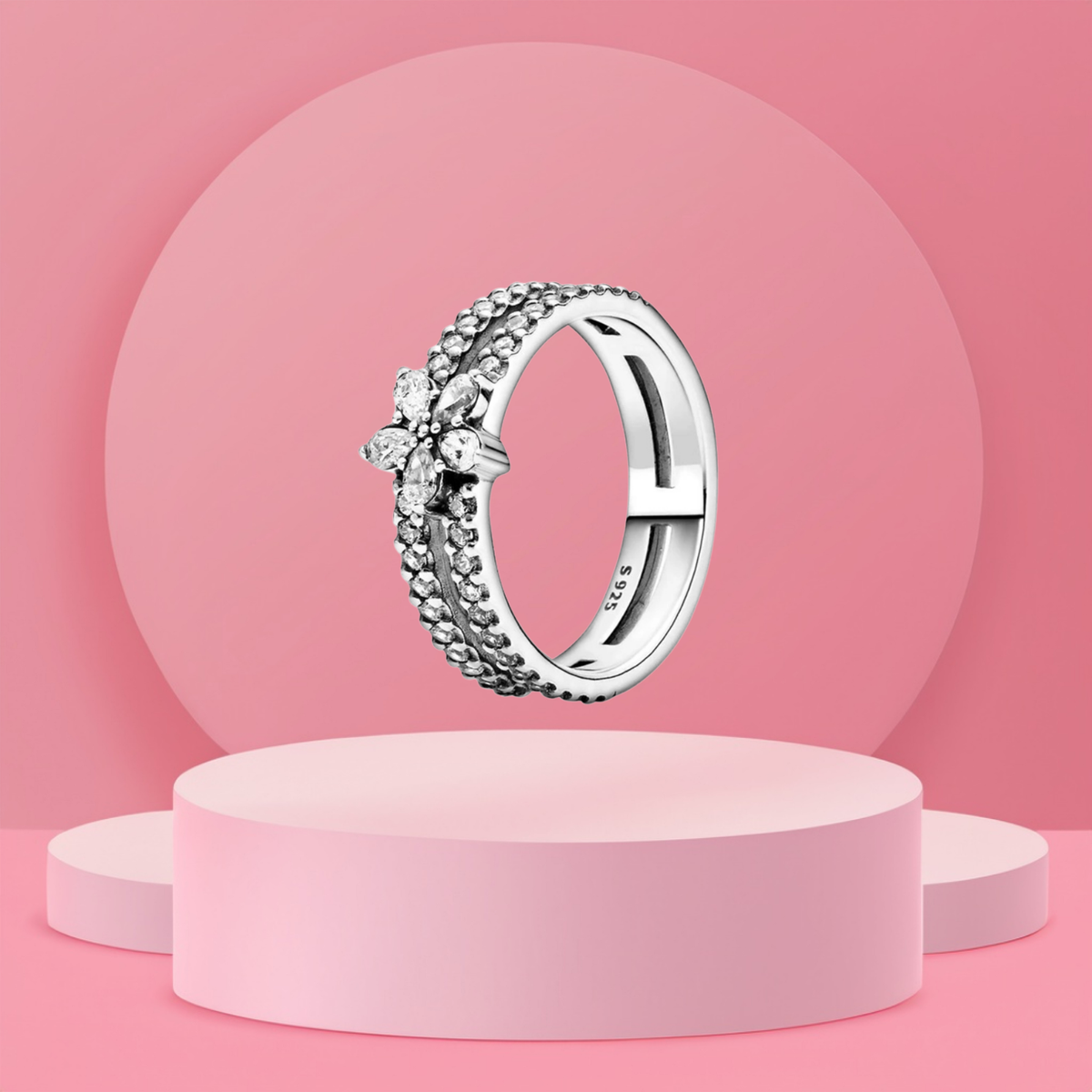 Anillo Doble Banda Flor en Plata de Ley 925 - Vijuvera