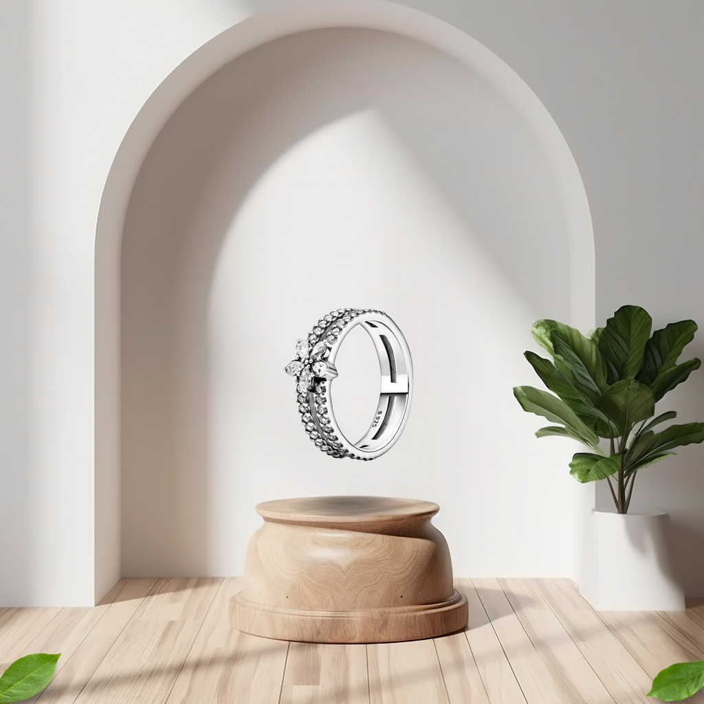 Anillo Doble Banda Flor en Plata de Ley 925 - Vijuvera