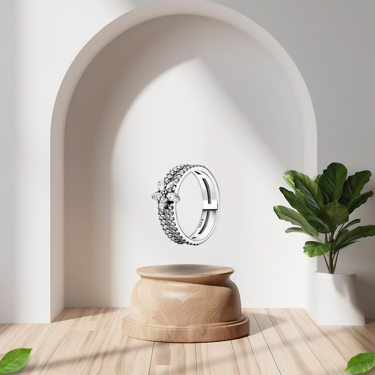 Anillo Doble Banda Flor en Plata de Ley 925 - Vijuvera