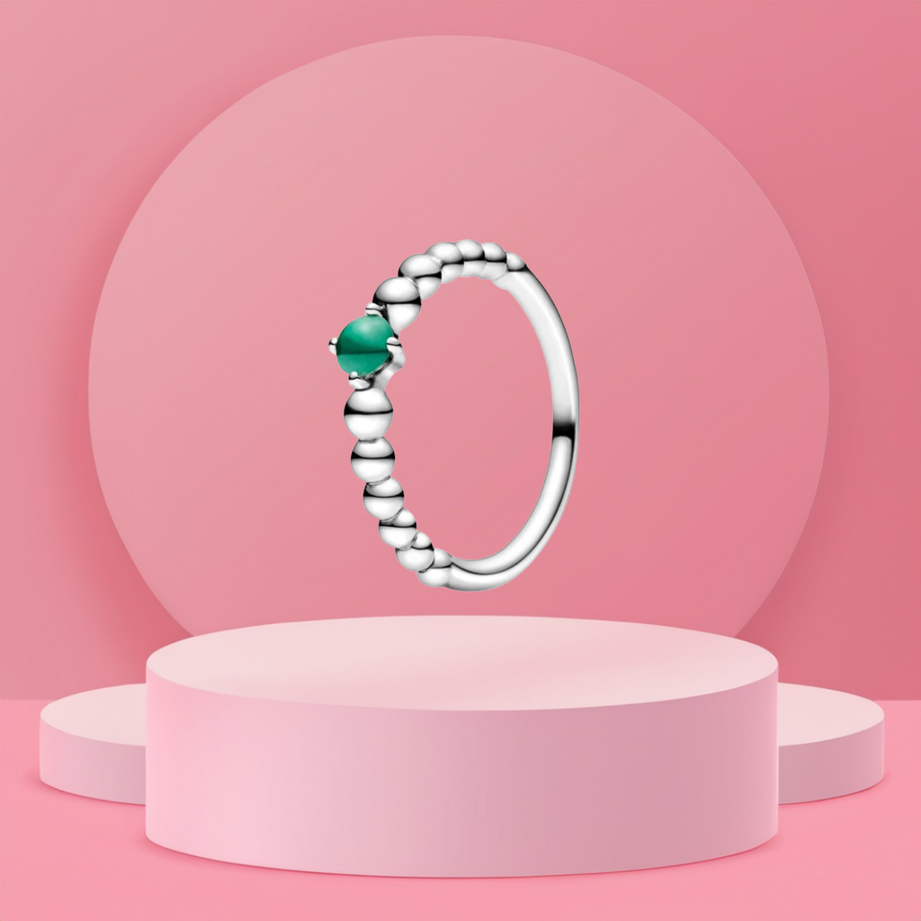 Anillo Esferas con Piedra Verde en Plata de Ley 925 - Vijuvera