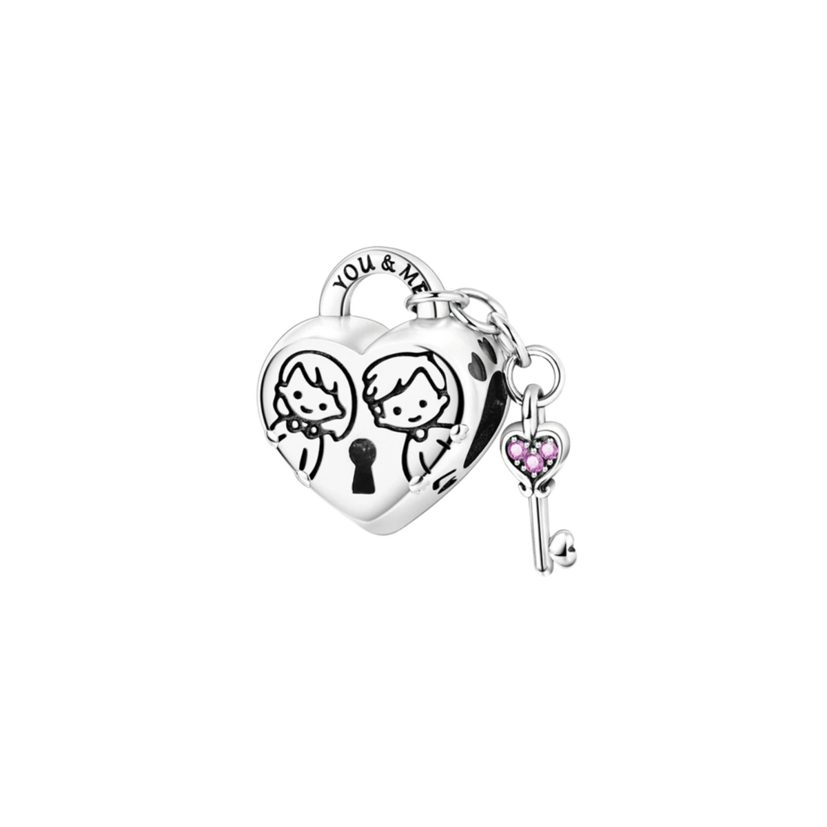 Charm Corazón You & Me con Llave en Plata de Ley 925 - Vijuvera