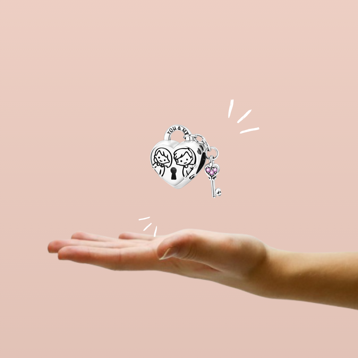 Charm Corazón You & Me con Llave en Plata de Ley 925 - Vijuvera