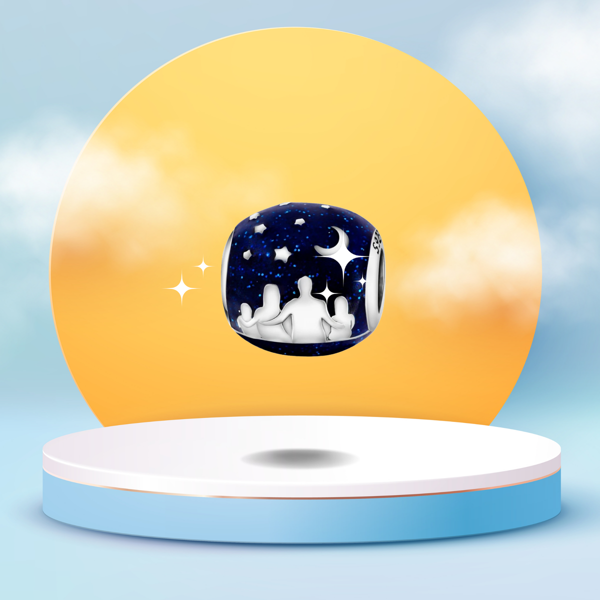 Charm Familia Bajo las Estrellas en Plata de Ley 925 - Vijuvera