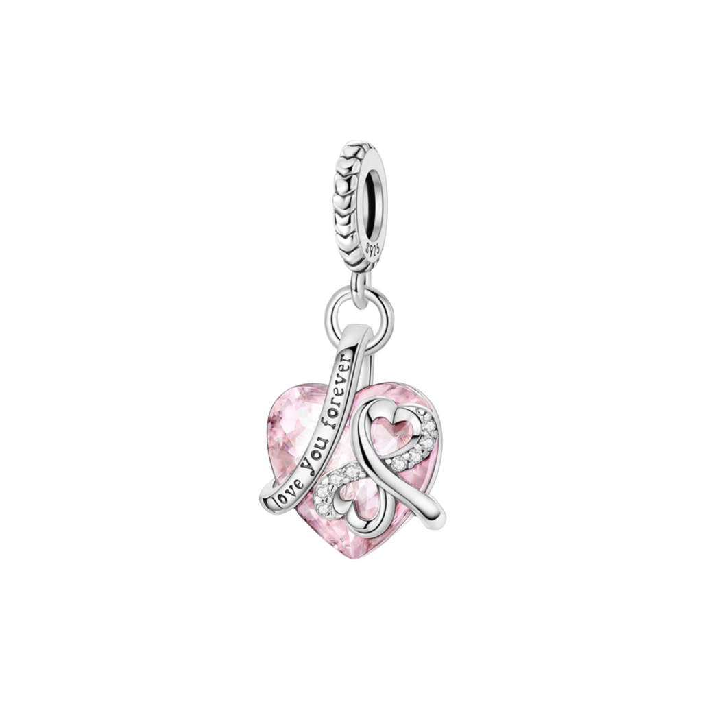 Charm Corazón Rosa Love You Forever en Plata de Ley 925 - Vijuvera
