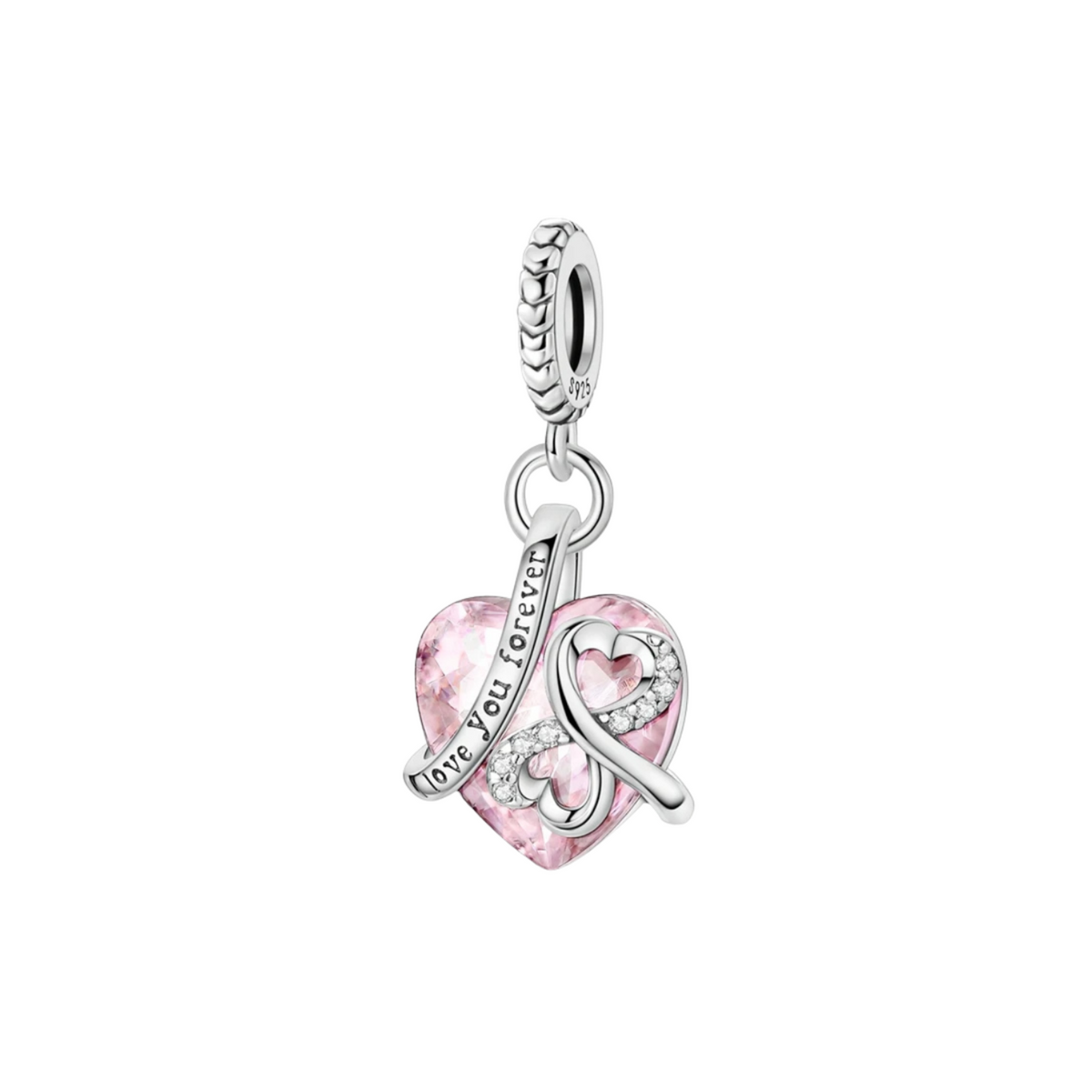 Charm Corazón Rosa Love You Forever en Plata de Ley 925 - Vijuvera