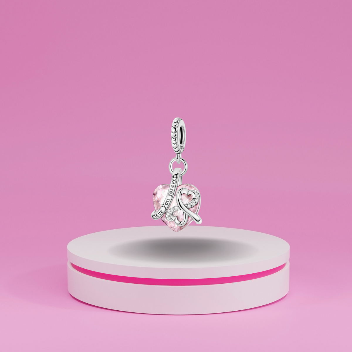 Charm Corazón Rosa Love You Forever en Plata de Ley 925 - Vijuvera