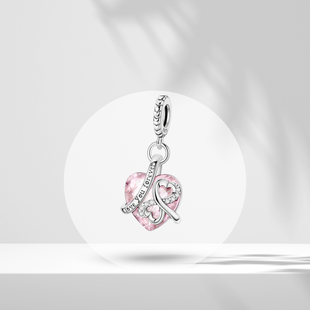 Charm Corazón Rosa Love You Forever en Plata de Ley 925 - Vijuvera