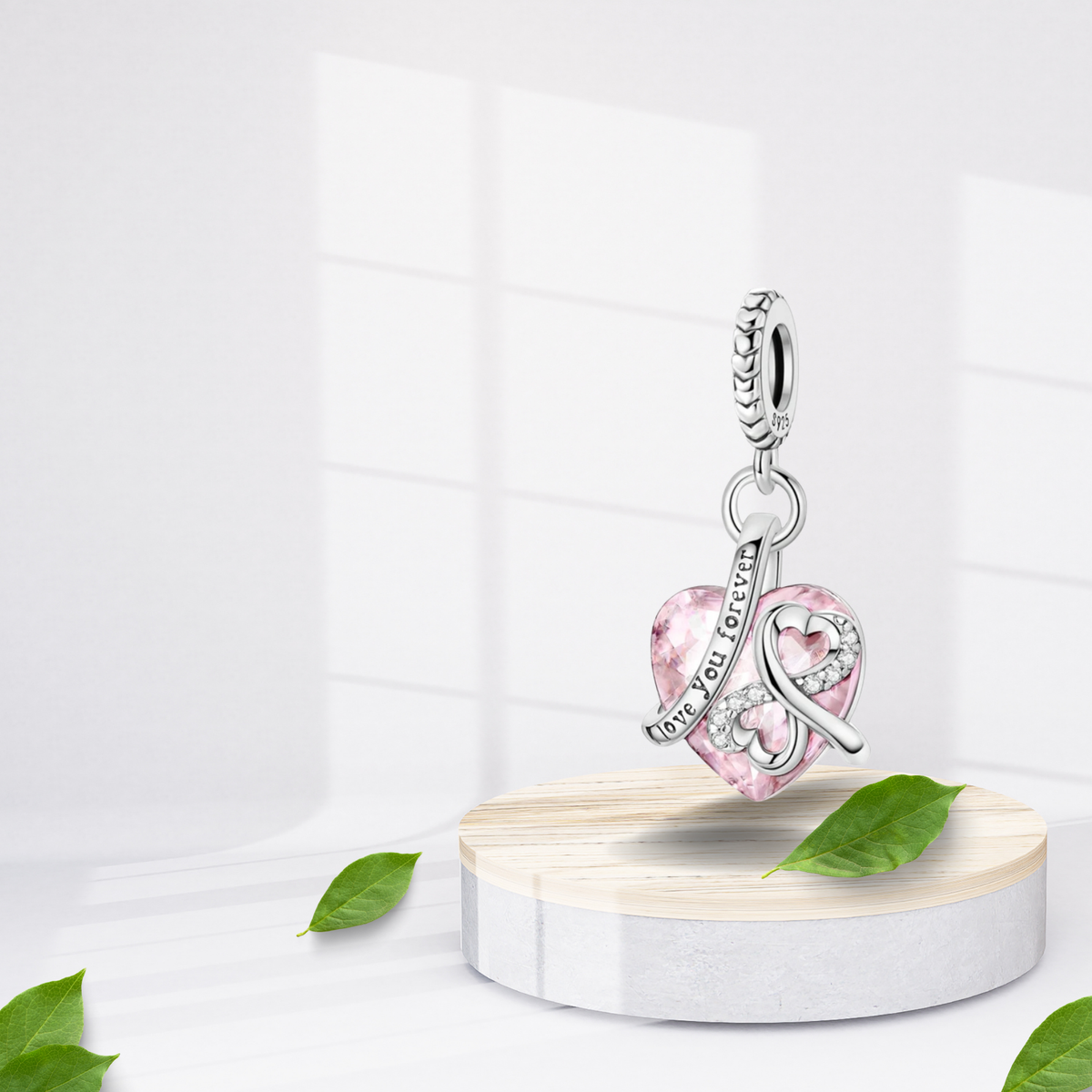 Charm Corazón Rosa Love You Forever en Plata de Ley 925 - Vijuvera