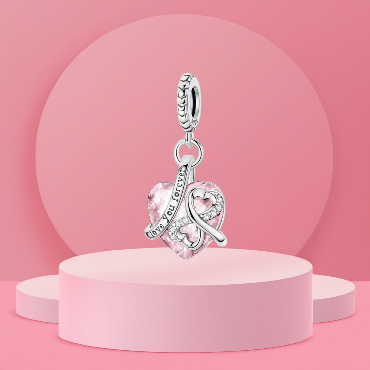 Charm Corazón Rosa Love You Forever en Plata de Ley 925 - Vijuvera