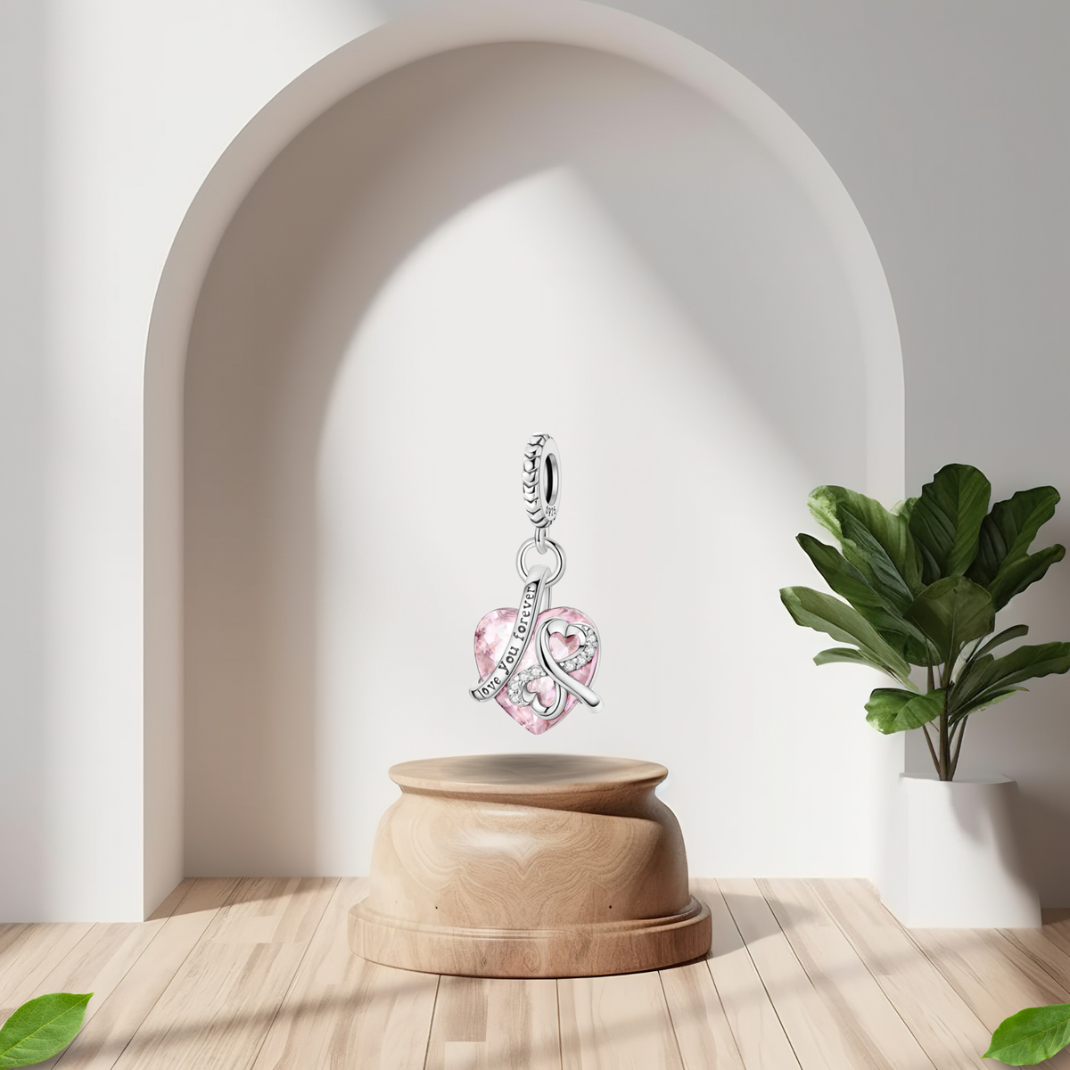 Charm Corazón Rosa Love You Forever en Plata de Ley 925 - Vijuvera