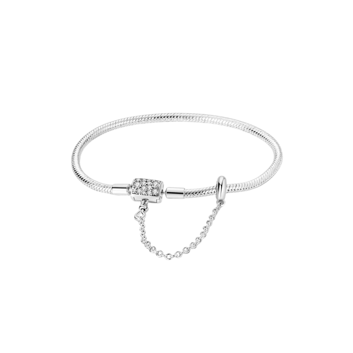 Pulsera Brillante con Cadena de Seguridad en Plata de Ley 925 - Vijuvera