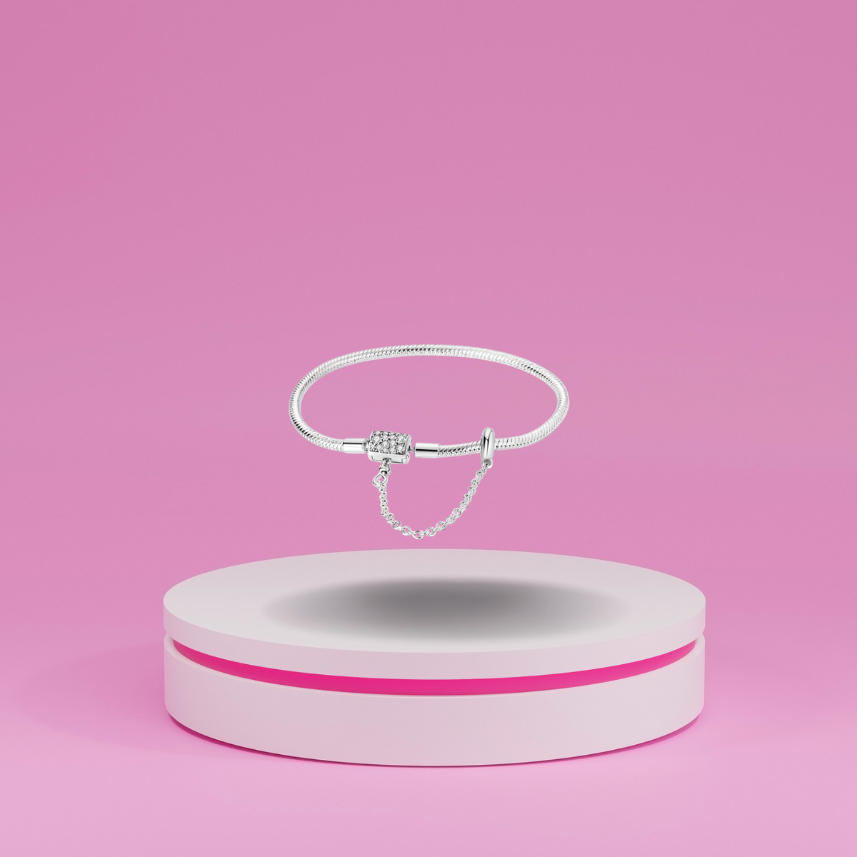Pulsera Brillante con Cadena de Seguridad en Plata de Ley 925 - Vijuvera
