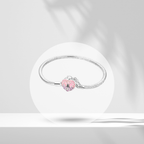 Pulsera Corazón Rosa y Llave en Plata de Ley 925 para Charms - Vijuvera