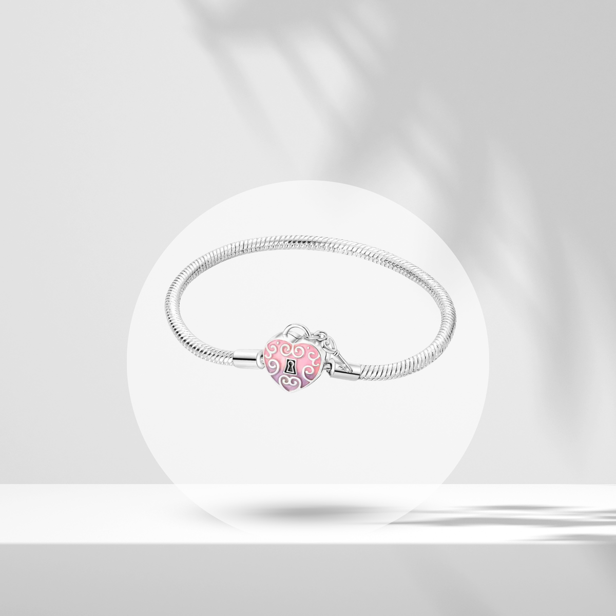 Pulsera Corazón Rosa y Llave en Plata de Ley 925 para Charms - Vijuvera