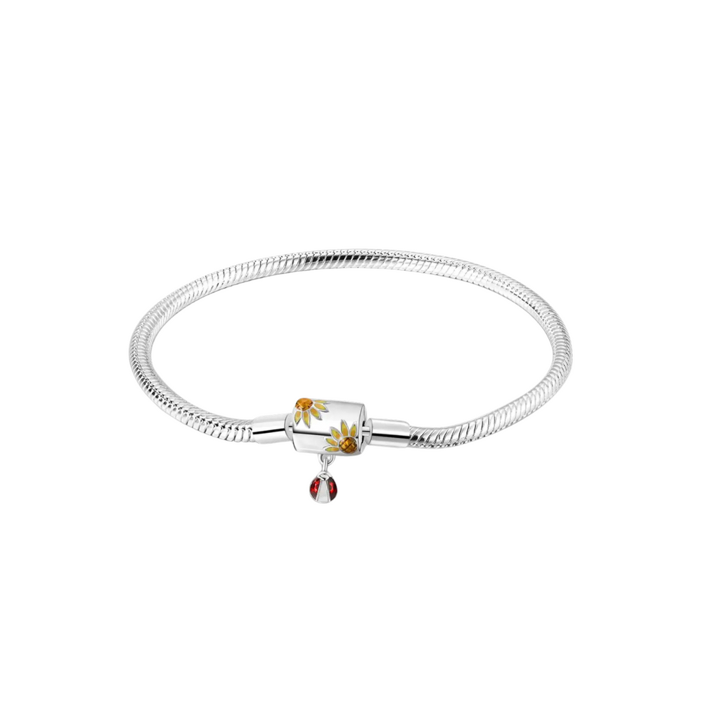 Pulsera Girasoles y Mariquita en Plata de Ley 925 para Charms - Vijuvera