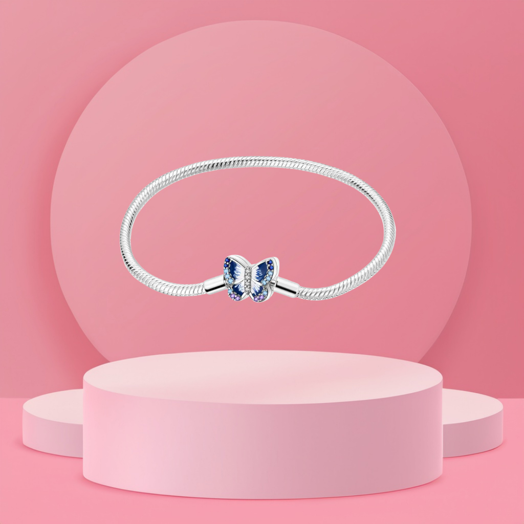 Pulsera Mariposa Azul en Plata de Ley 925 para Charms - Vijuvera