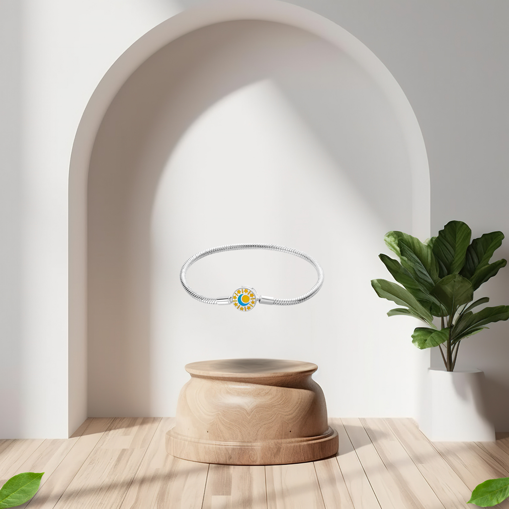 Pulsera Sol, Luna y Estrellas en Plata de Ley 925 para Charms - Vijuvera