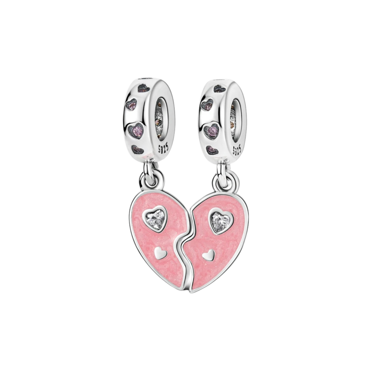 Set de 2 Charms Corazón Dividido Rosa en Plata de Ley 925 - Vijuvera