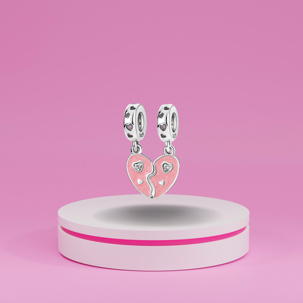 Set de 2 Charms Corazón Dividido Rosa en Plata de Ley 925 - Vijuvera