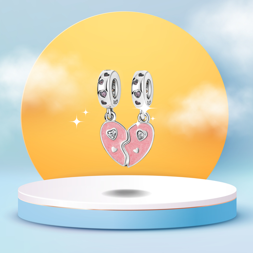 Set de 2 Charms Corazón Dividido Rosa en Plata de Ley 925 - Vijuvera