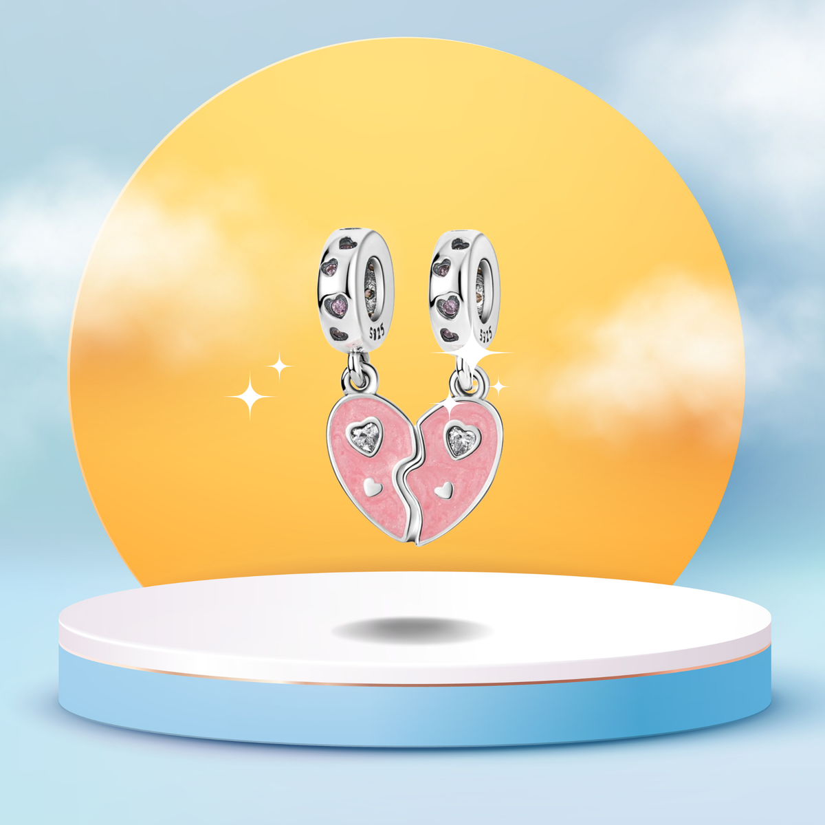 Set de 2 Charms Corazón Dividido Rosa en Plata de Ley 925 - Vijuvera