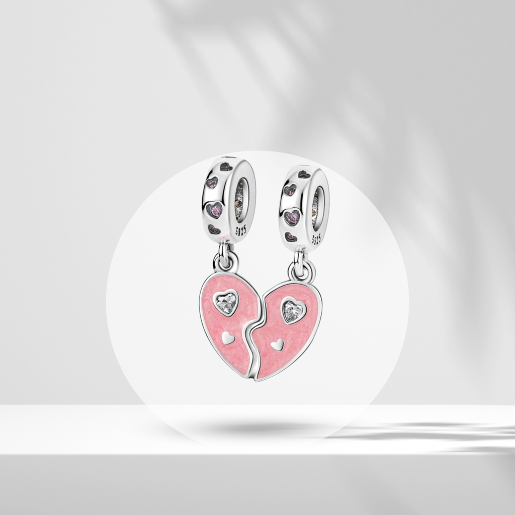Set de 2 Charms Corazón Dividido Rosa en Plata de Ley 925 - Vijuvera