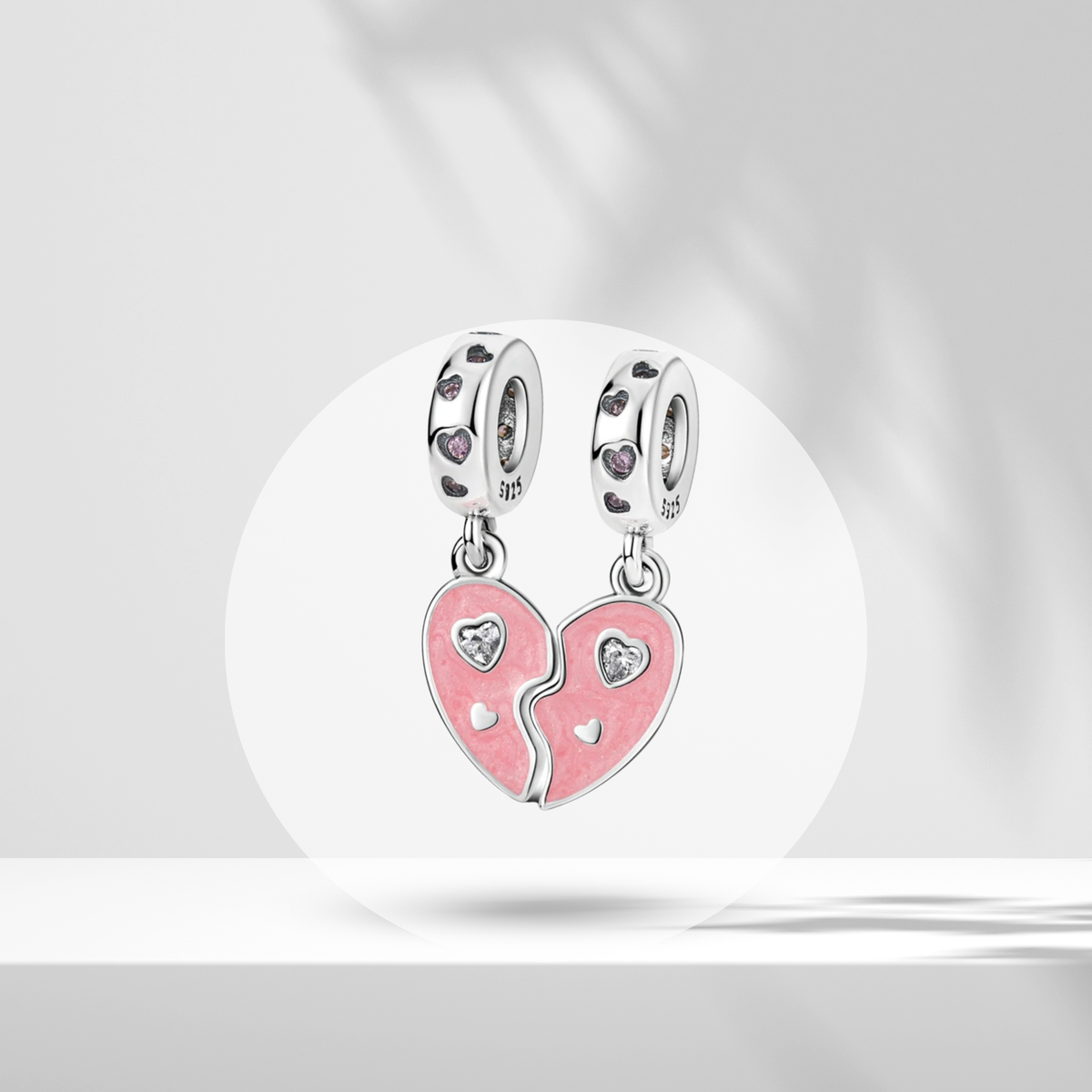 Set de 2 Charms Corazón Dividido Rosa en Plata de Ley 925 - Vijuvera